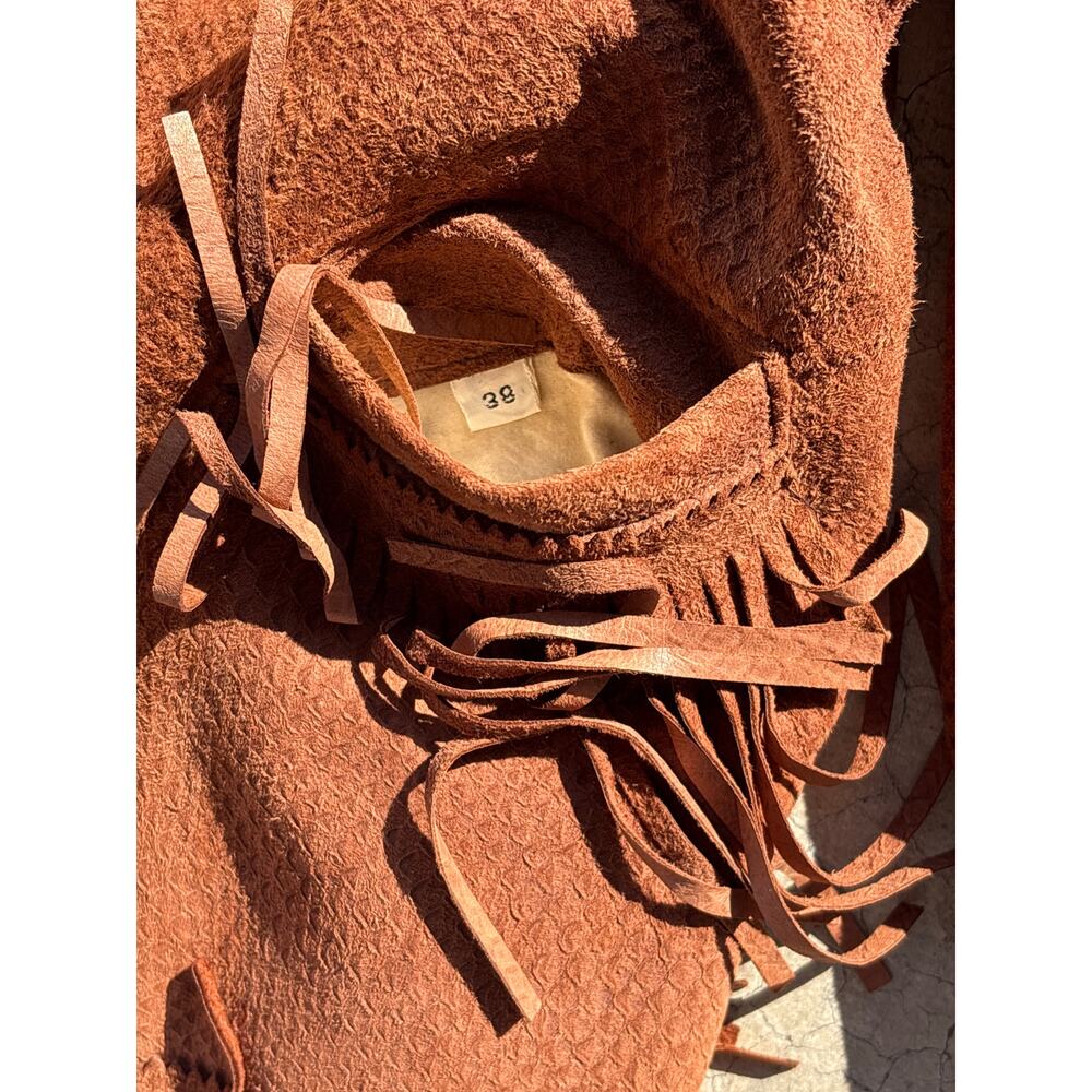 Vtg 60s Fringe Textured Leather Suede western sz 38 grunge brown smoker Jacket - Picture 3 of 8